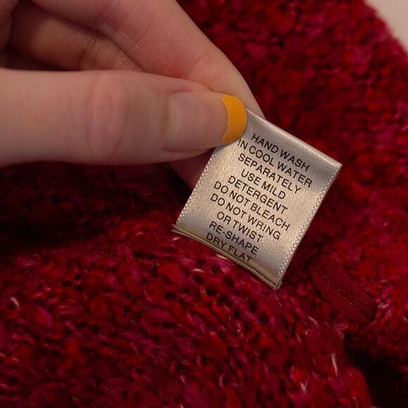 VTG M Mori Girl Fuzzy Sweater Chunky Stitch Dashed Red Pink Christopher & Banks - Picture 8 of 8